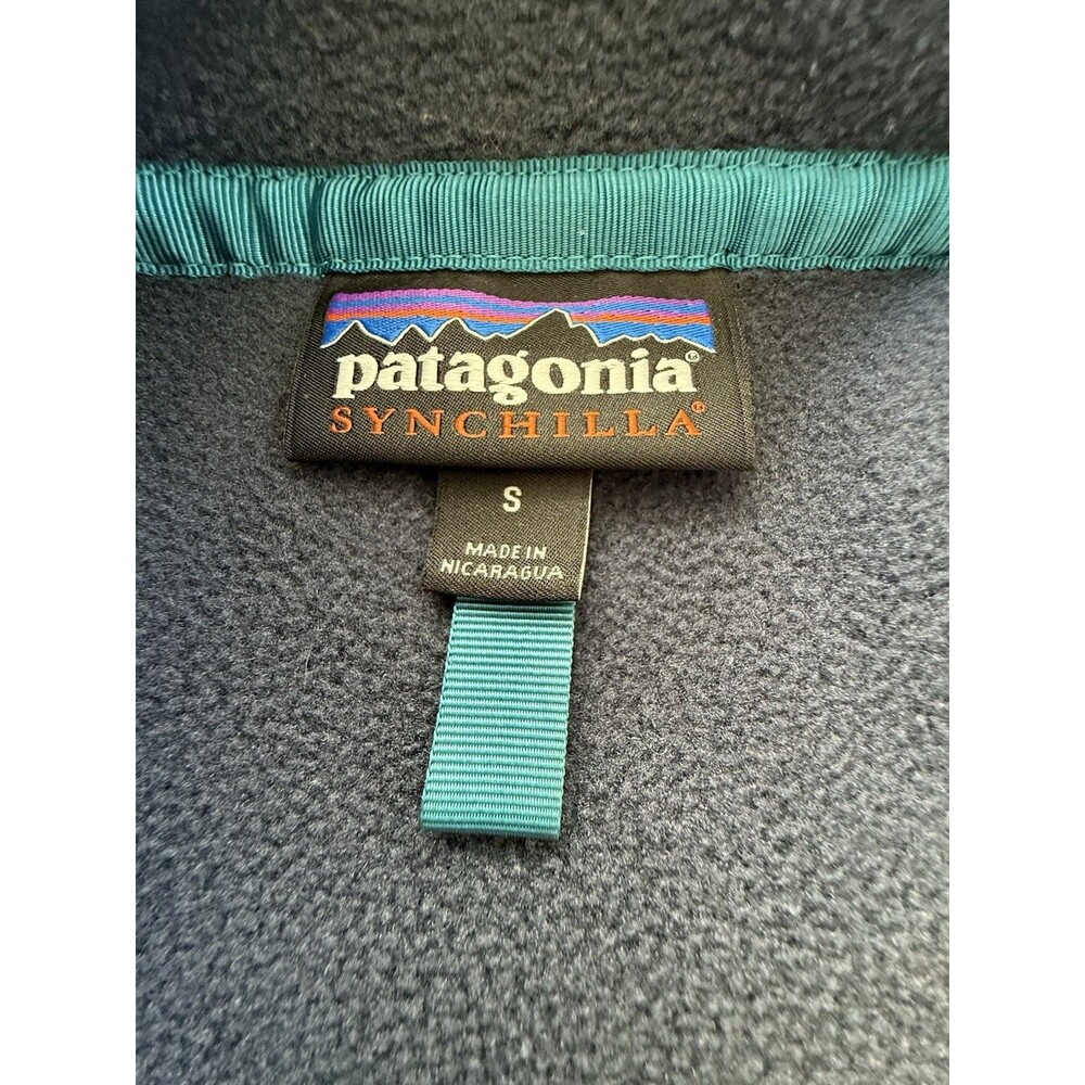 Patagonia Synchilla Snap T Fleece Men Sz S Bold Blue Grey Aztec Tribal Print EUC - Picture 4 of 12